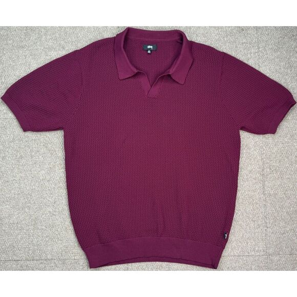 Stussy Men's‎ Cable Mesh Short Sleeve Maroon Polo Shirt Size XXL - Picture 1 of 13